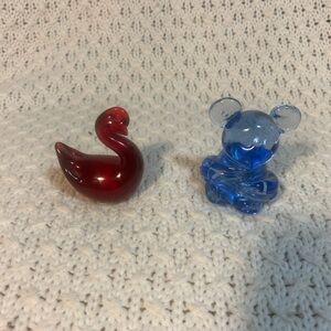 Glass Swan and mouse Figurine Set - Red and Blue